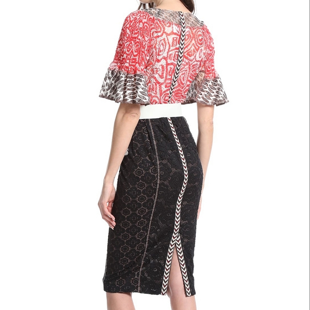 1 Left! NWT BYRON LARS | Colorblock Lace Portrait Dress - Picture 3 of 8